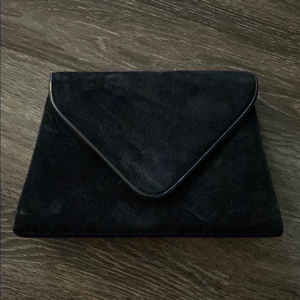 Black Suede Envelope Clutch with Magnetic Closure